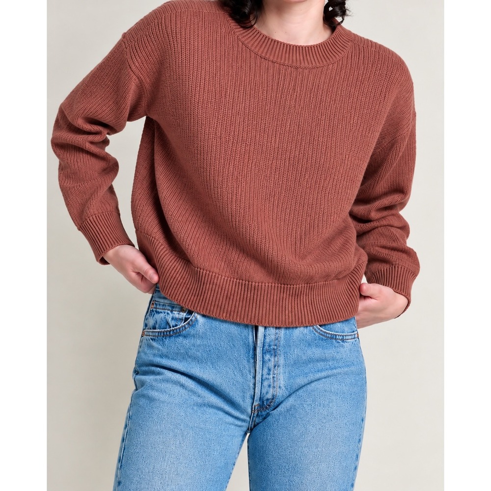 Toad & Co Bianca Shaker Knit Sweater Orange Brown Ribbed Relaxed Womens Medium